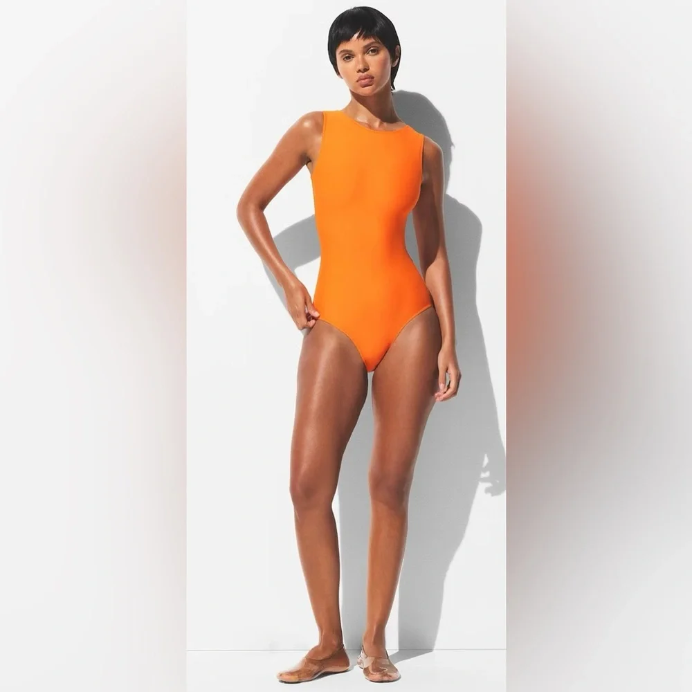 SKIMS Signature Swim High Neck One Piece - Tangerine XS - NWT
